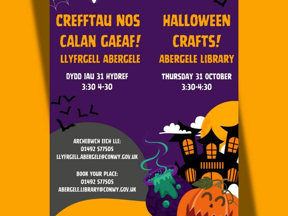 Crefftau Nos Calan Gaeaf yn llyfrgell Abergele!