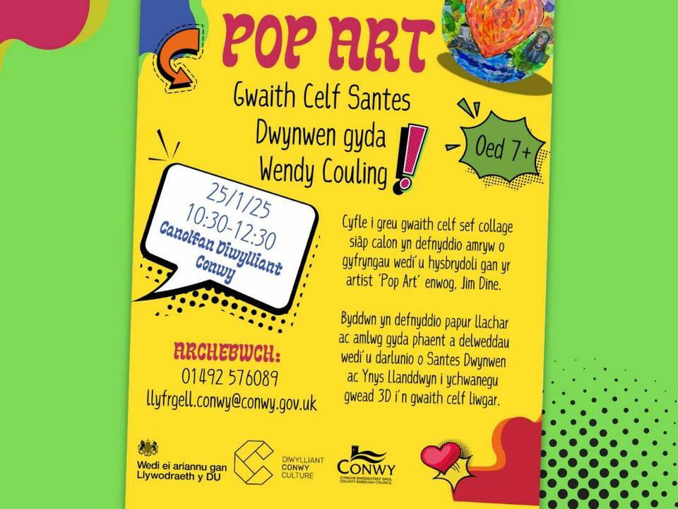 Pop Art: Gwaith Celf Santes  Dwynwen gyda  Wendy Couling!